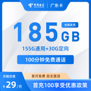 广东电信29元185G流量卡（含100分钟通话）最新资费与办理说明-广东流量卡